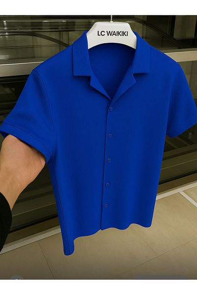 LC Waikiki Cămașă de vară pentru bărbați, 100% bumbac, slim fit, cu mânecă scurtă