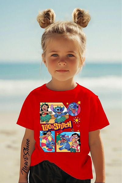 New Shine Lilo and Stitch Printed Oversized Children's T-Shirt