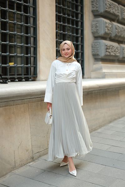 LOCCO Water Green Λεπτομερής φούστα σιφόν Istanbul Textile με φερμουάρ