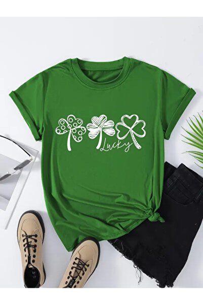 PENTHİLUS Plus Size Floral Print T-Shirt, Short Sleeve Round Neck T-Shirt