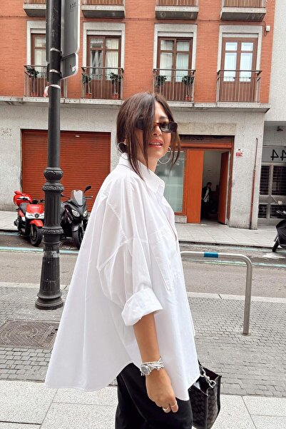 ELVAN TOLON Λευκό μεγάλο πουκάμισο με μία τσέπη