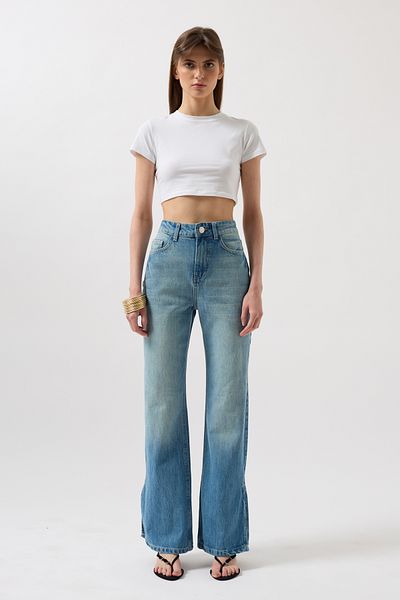Black Fashion High Waist Blue Jeans with Leg Slits