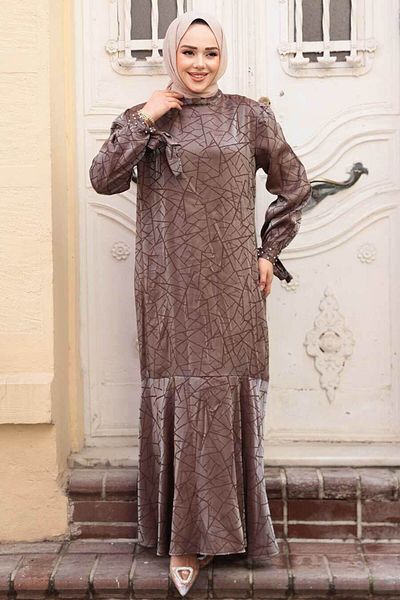 N.S NEVA STYLE Φόρεμα με σχέδιο Mink Hijab Satin 4457V