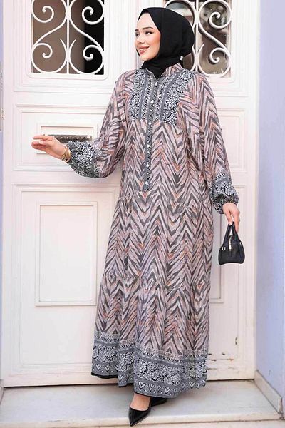 N.S NEVA STYLE Φόρεμα Hijab με σχέδιο Mink 18243V