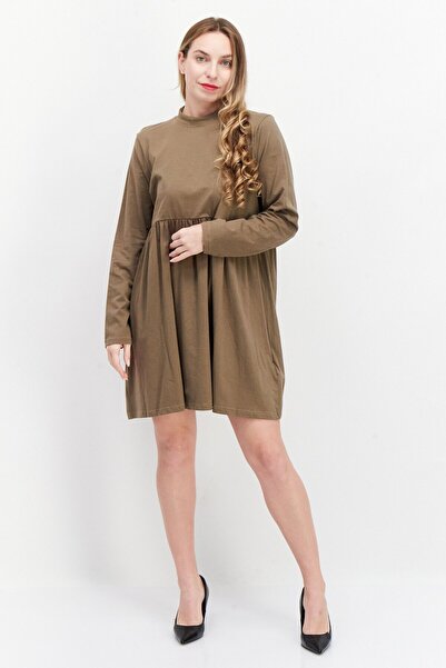 Brave Soul Women Solid Mini Dress, Khaki