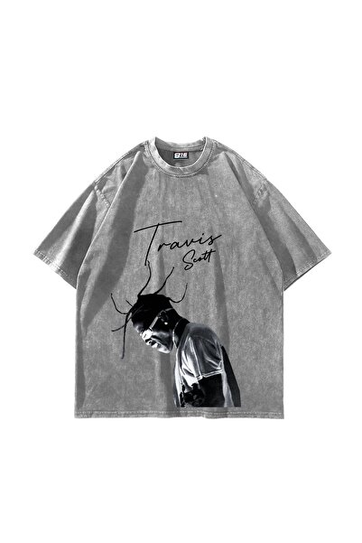 Bak Moda Travis Scott Štampano Oversize kroj Unisex oprana bela majica