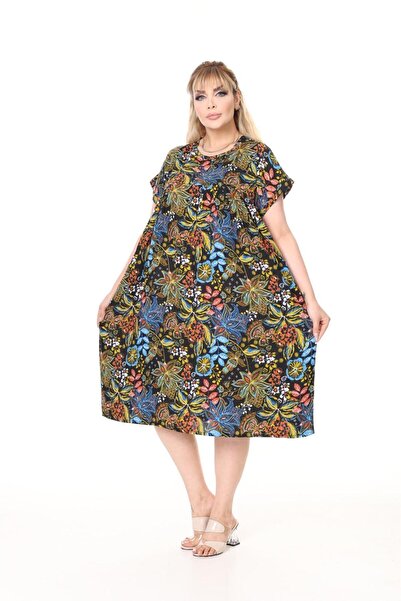 mervemoda Γυναικείο υφαντό καλοκαιρινό φόρεμα μεγάλου μεγέθους