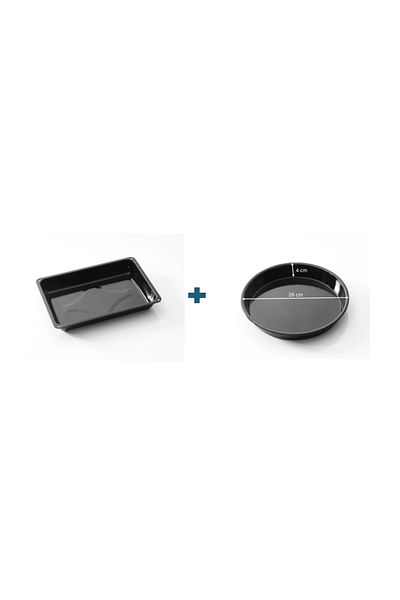 COOK-LAB Black Shiny Enamel Round and Square Baking Tray Set 26 + 26 * 37 cm 2 Pieces