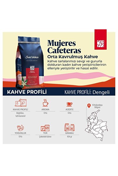 JUAN VALDEZ Woman Coffee Growers Çekirdek Kahve 454gr, Orta Kavrulmuş Kolombiya Kahvesi, Mujeres Cafeteras