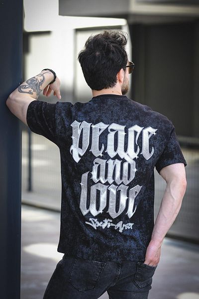 Oksit Ανδρικό μπλουζάκι Peace And Love που πλένεται πίσω και μπροστά από βαμβακερό τύπωμα Comfort