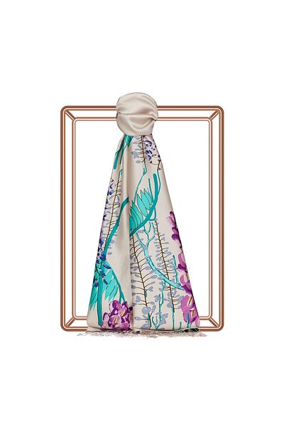 ipekevi Cream Acacia Patterned Silk Shawl