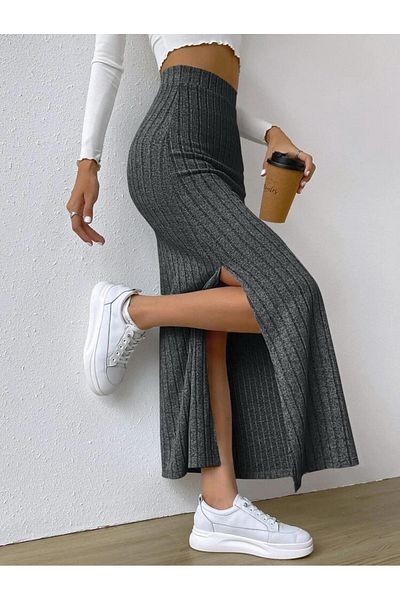 bemmoda Women's Slit Line Patterned Fabric Skirt