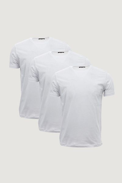 odelon Slim Fit Slim Fit Crew Neck 100% Cotton 3-Piece T-Shirt Pack White - White - White