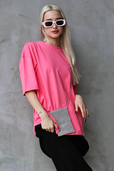 Madmext Tricou de bază oversize cu gât roz Mg1687