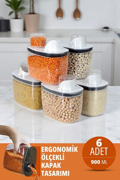 İronika Set of 6 Measured Storage Food and Pulse Containers with Silicone Lids 900 ml