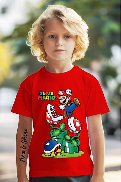 New Shine In the Cart, 1 T-Shirt Is a Gift for Purchases of 6 or More - Mario Printed Oversized Children's T-Shirt