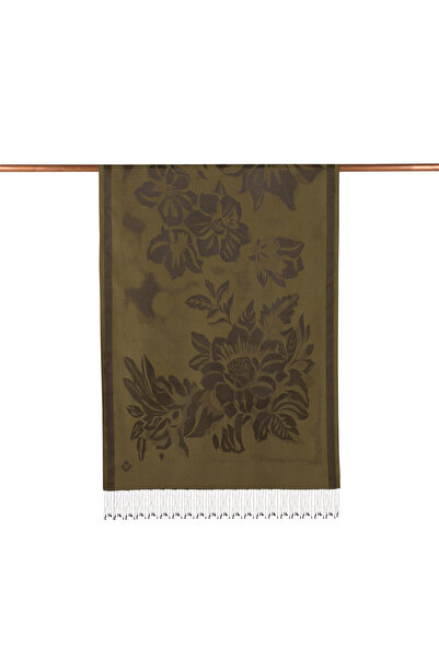 ipekevi Μεταξωτό σάλι με σχέδιο χακί πράσινο Nev Bahçe