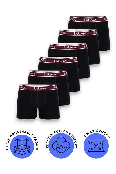 LAUMA Ανδρικά Boxer 6 Pack – Μαύρα, βαμβακερά, εύκαμπτα και εσώρουχα Lycra