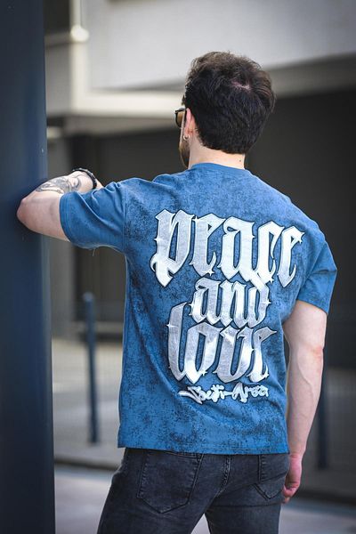 Oksit Ανδρικό μπλουζάκι Peace And Love που πλένεται πίσω και μπροστά από βαμβακερό τύπωμα Comfort