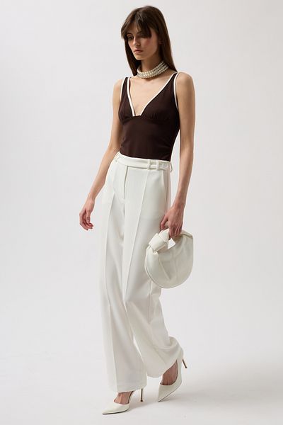 Black Fashion White Trousers with Waist Belt