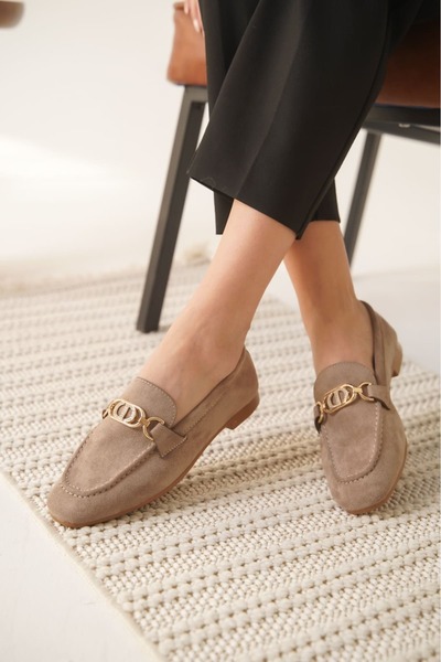 Artgoo Kadın Vizon Günlük Rahat Şık Detaylı Oxford Maskülen Yumuşak Derili Lo...