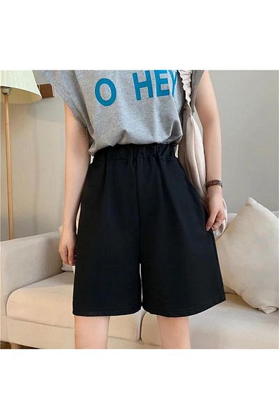 Köstebek Unisex Μαύρο χτενισμένο βαμβακερό σορτς - Απλό σχέδιο