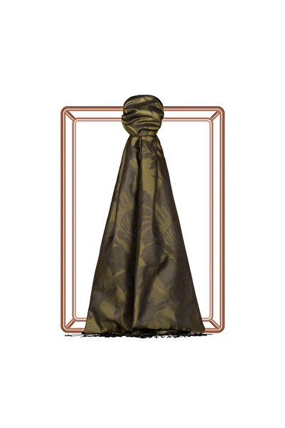 ipekevi Μεταξωτό σάλι με σχέδιο χακί πράσινο Nev Bahçe