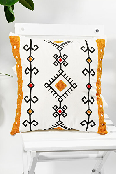 verra home غطاء وسادة مزخرف مطرز من القماش الأبيض مقاس 45 × 45 سم