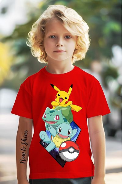 New Shine In Cart 6 and Above Purchases Get 1 T-Shirt as a Gift - Pokemon Printed Oversized Children's T-Shirt