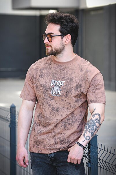 Oksit Ανδρικό μπλουζάκι Peace And Love που πλένεται πίσω και μπροστά από βαμβακερό τύπωμα Comfort