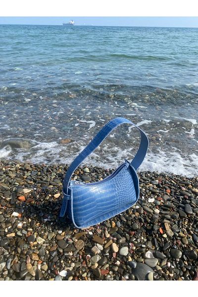 YMZBAG Indigo Blue Crocodile Patterned Baguette Bag