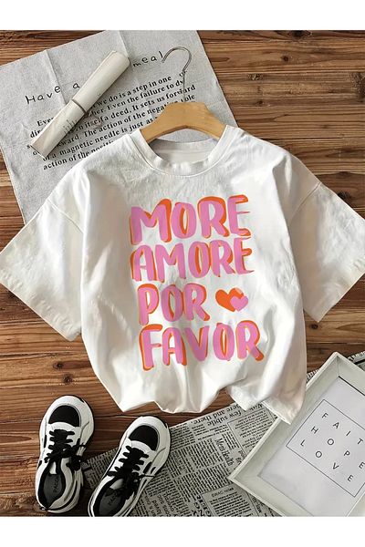 AEMİ Tricou oversize unisex More Amore imprimat 100% bumbac
