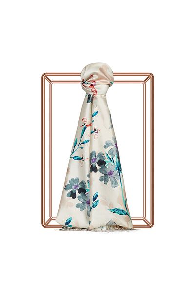 ipekevi Mink Clover Garden Patterned Silk Shawl