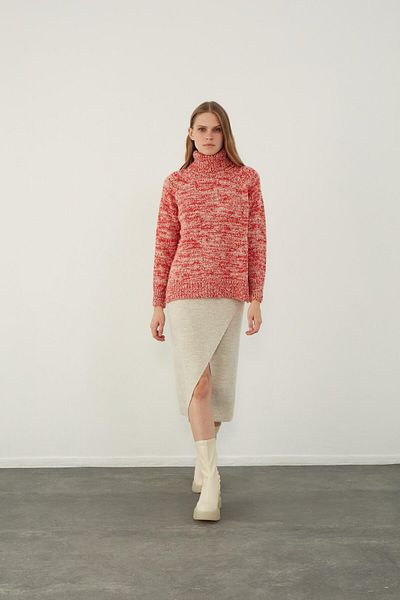 SHERIN Red Melted Textured Turtleneck Basic Knitwear Sweater