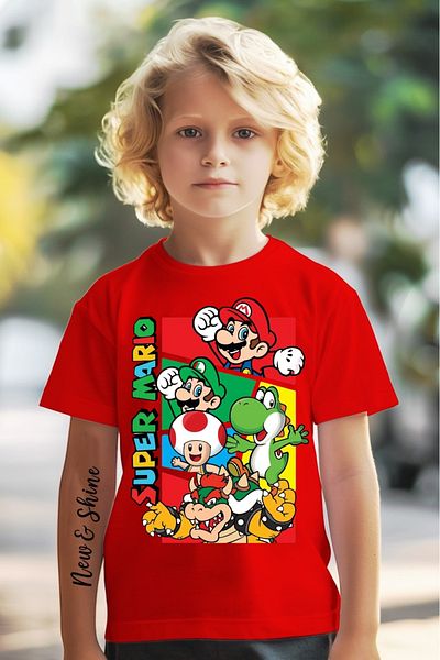 New Shine In Cart 6 and Above Purchases Get 1 T-Shirt as a Gift - Super Mario Printed Oversized Children's T-Shirt