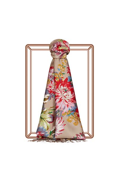 ipekevi Mink Chrysanthemum Patterned Silk Shawl