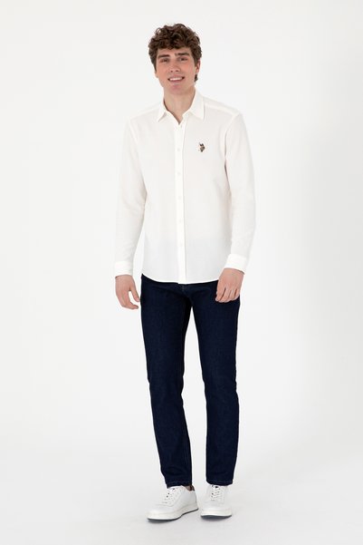 U.S. Polo Assn. Cămașă albă tricotată pentru bărbați 50300402 -VR013