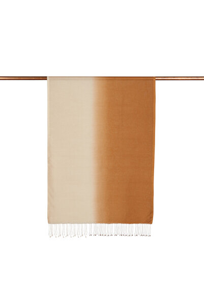 ipekevi Μεταξωτό σάλι με ντεγκραντέ καφέ γαλακτώδες χρώμα