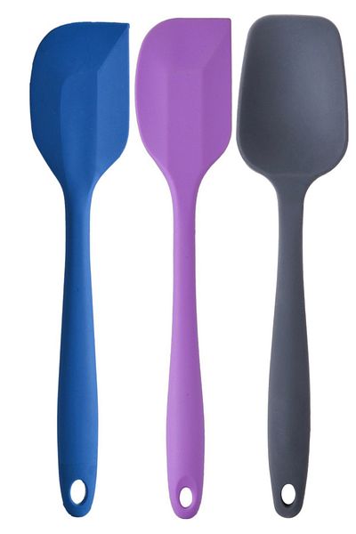 Kitchen Design Lab Large Size Fireproof Non-Stick Blue-Purple Flat and Anthracite Flat Silicone Spatula Set 3 Pieces
