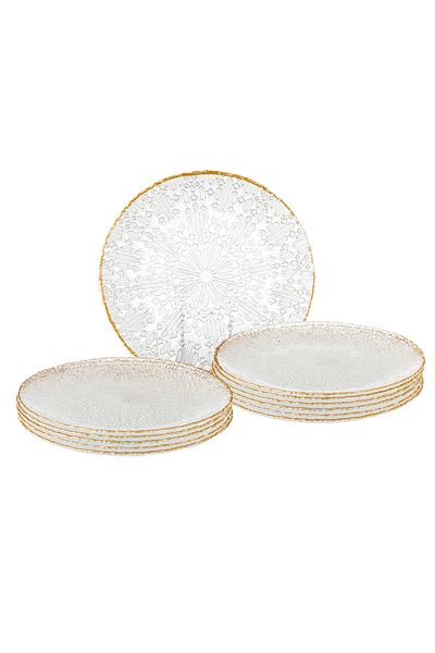Dania Set of 12 Turkish glass plates with a golden line and a beautiful multi-purpose design, size 20.5 cm