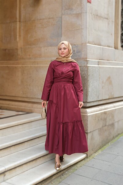 LOCCO Women's Gather Detailed Skirt Burgundy