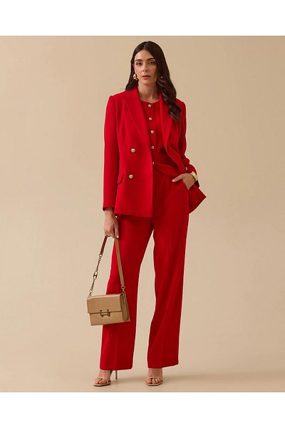 SEÇİL Women's Gold Button Detailed Double Breasted Blazer Jacket - Red