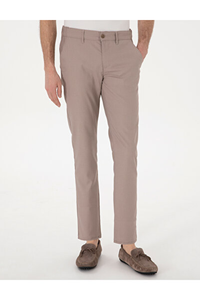 Pierre Cardin Koyu Bej Slim Fit Beli Lastikli Kanvas Pantolon 50308092-VR088