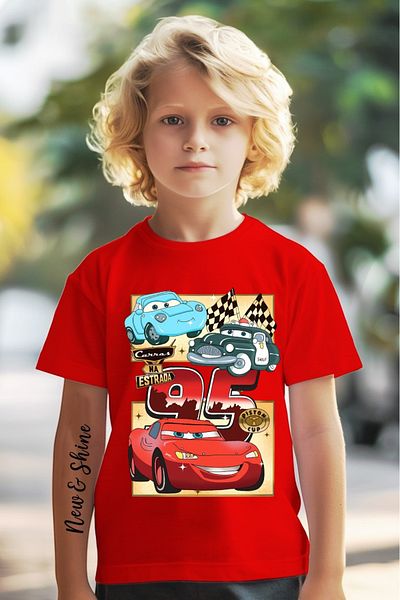 New Shine Cars Lightning Mcqueen Printed Oversize Children's T-Shirt