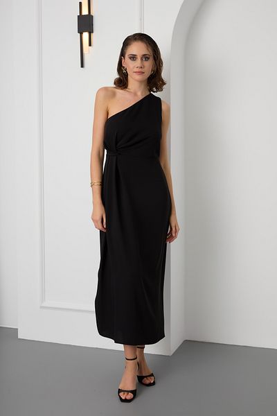 Lafaba Women's Black One Shoulder Midi Dress