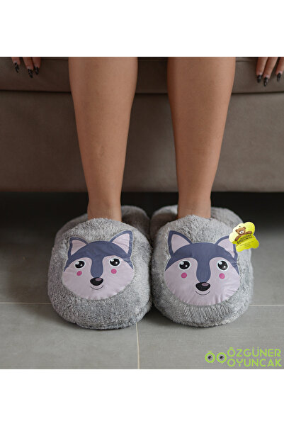 Özgüner Oyuncak Animal Figured Shabby Plush Slippers - Comfortable and Cute S...