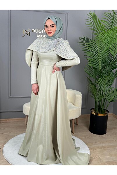 perfectmegastore Feriha Sarıoğlu Pelerin Detaylı Abiye Elbise-MİRAY