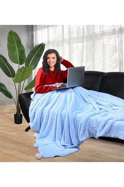 Özgüner Oyuncak 200*220 cm Plush TV Blanket with Pompom