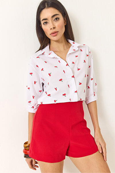 Bianco Lucci Women's Minimal Patterned Watermelon Sleeves Regular Shirt 1686 60284040