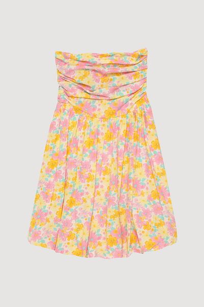 Quzu Rochie mini fără bretele cu imprimeu floral roz